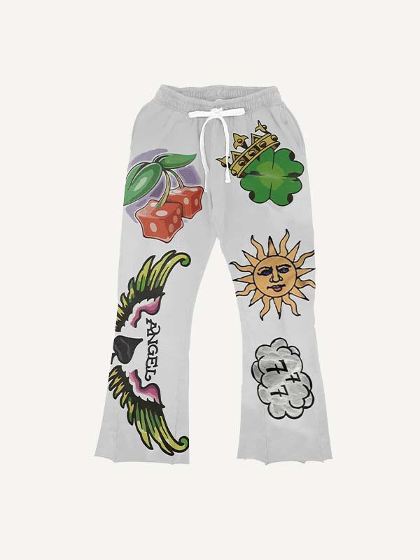 Wing&Sun&Cloud&Graphic&Letter Print Elastic Waist Pants