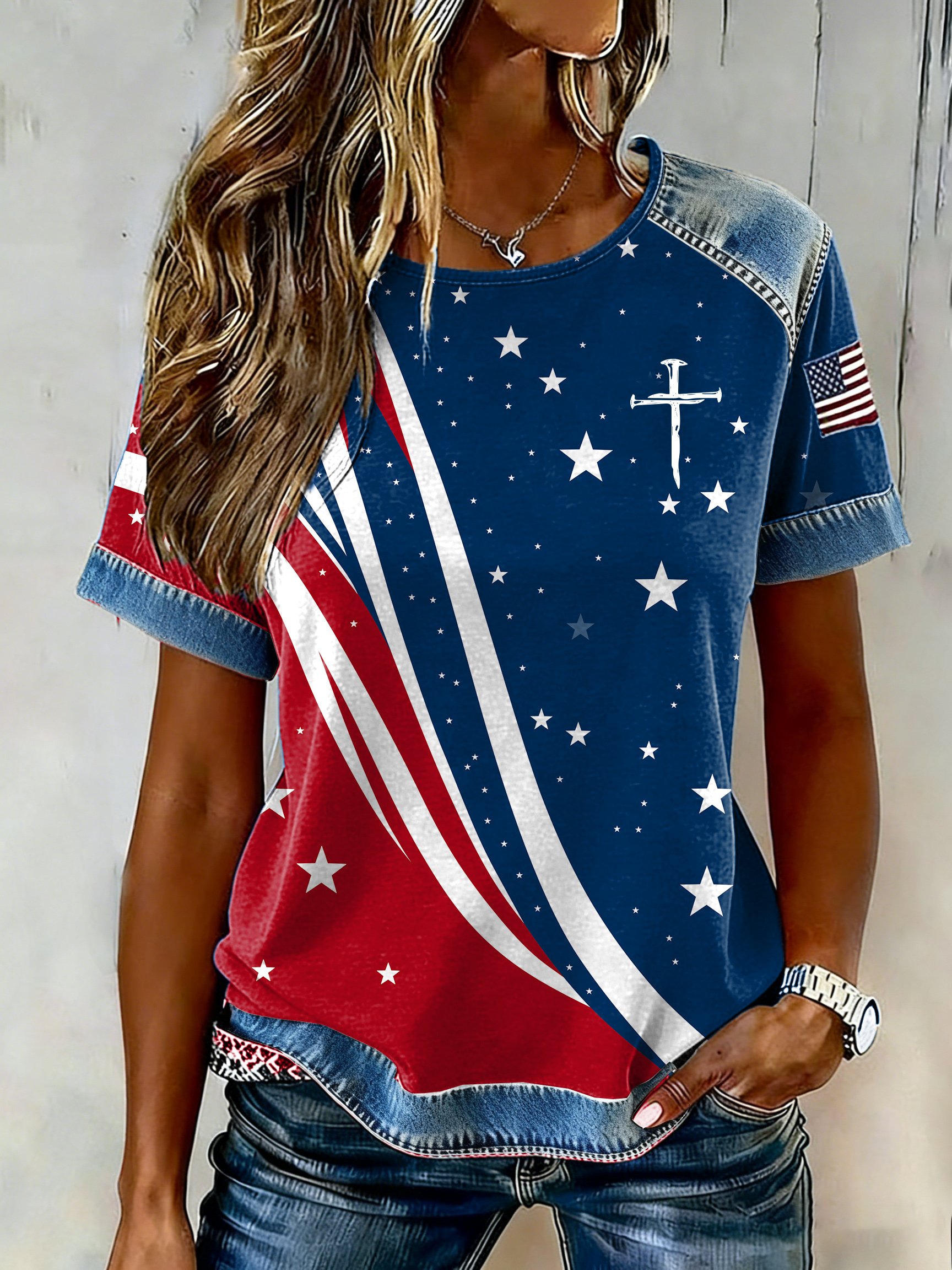 Women's casual retro American 250th anniversary T-shirt