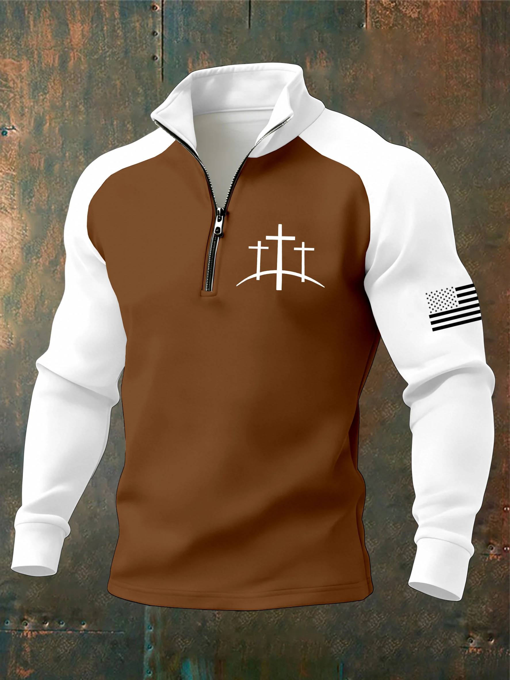 Men's Faith Cross Print Zipper Neck Sweatshirt