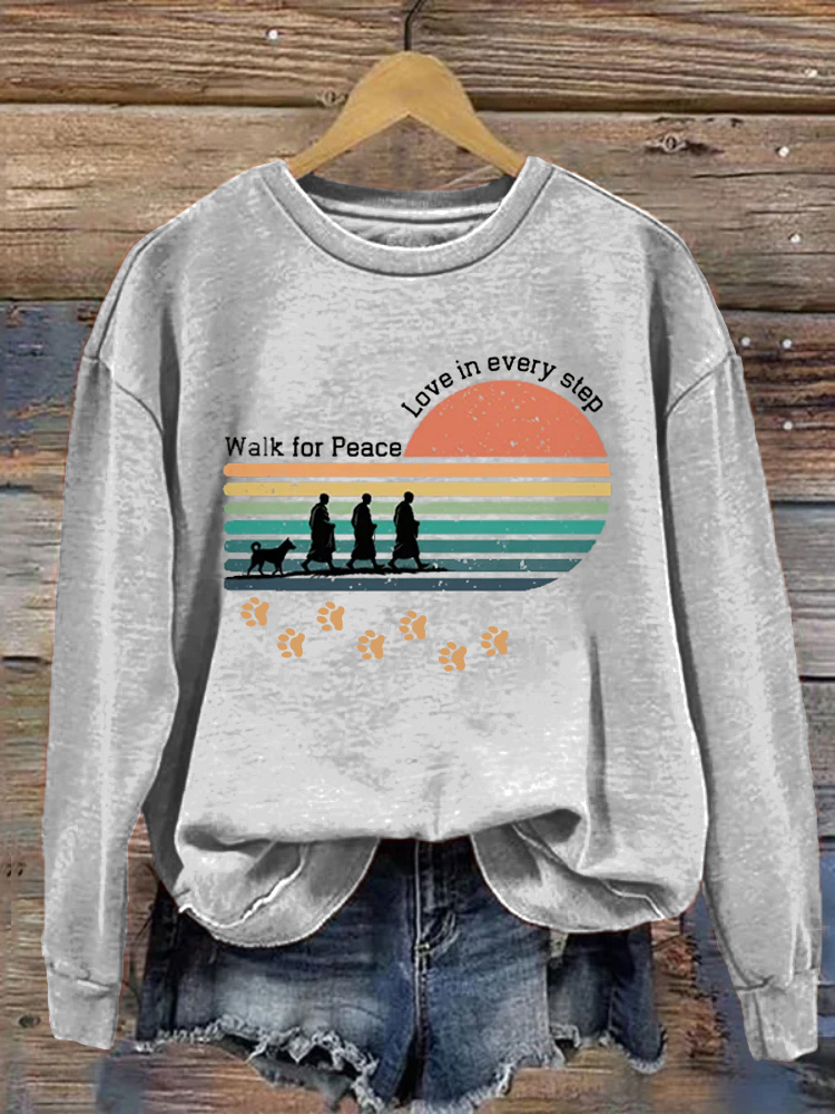 Peaceful Walk In The Sunset With A Crew Neck Sweatshirt