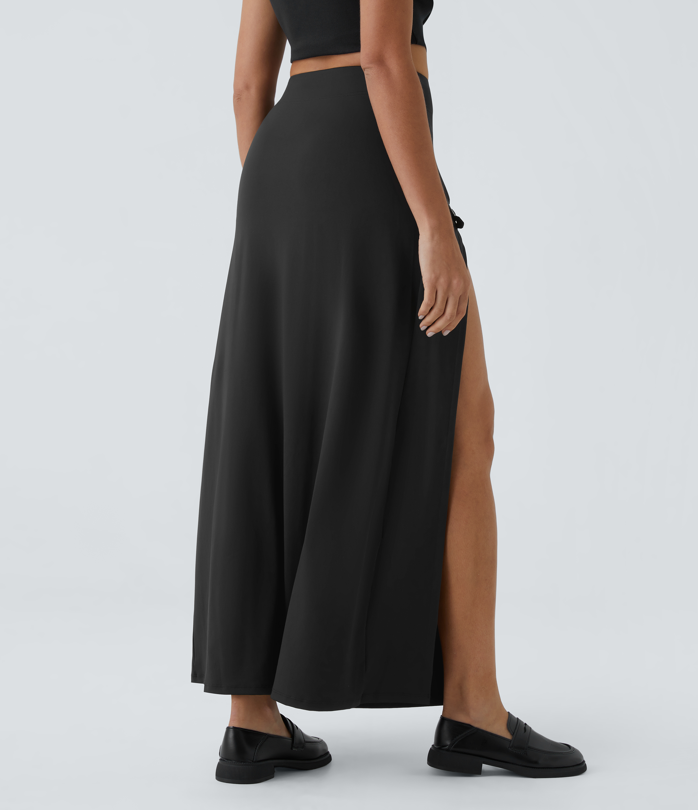 High Waisted Decorative Buckle 2-in-1 Maxi Casual Skirt