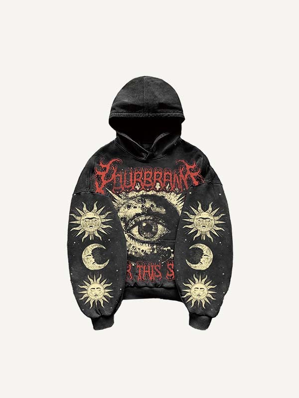 Sun&Moon&Eye&Letter Print Slant Pockets Hoodie