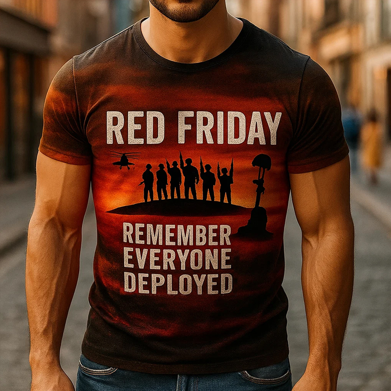 Red Friday Print Casual T-shirt