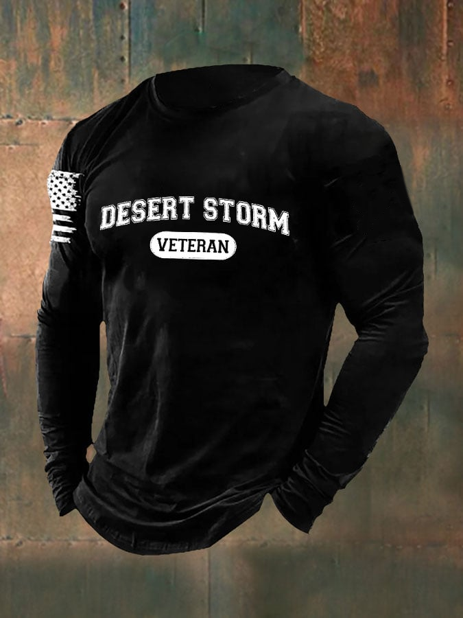 Men's Desert Storm Veteran Print Casual Long Sleeve T-Shirt