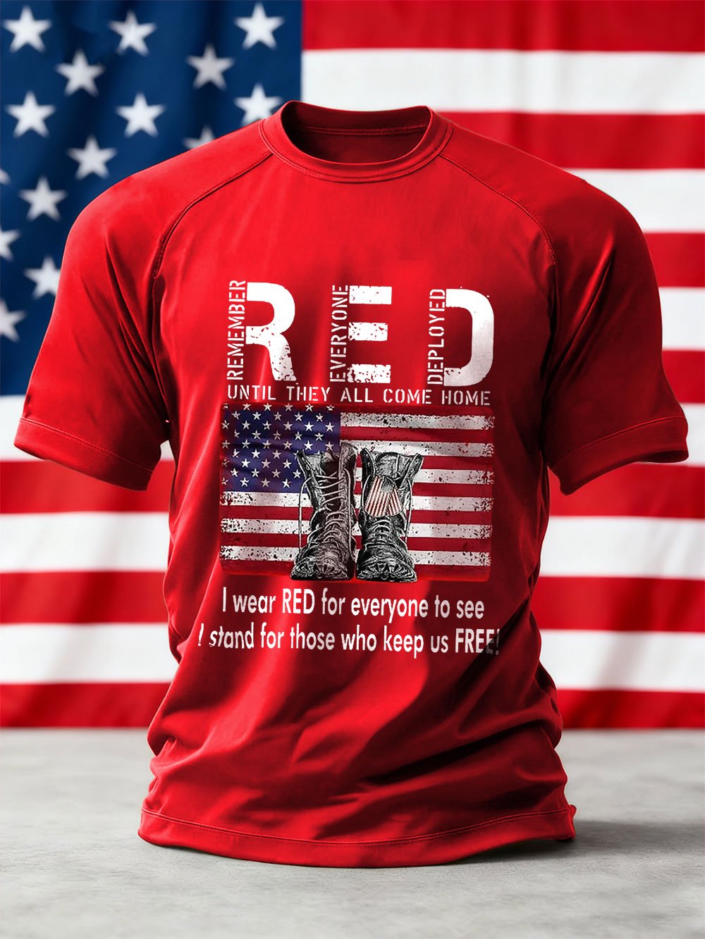 Men's We'll Wear Red to Remember Them Printed Crew Neck Short Sleeve T-shirt