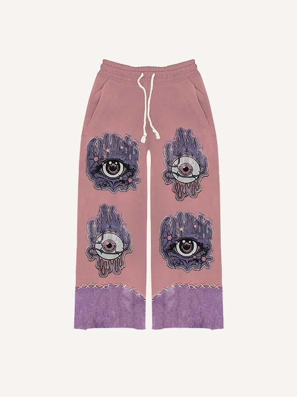 Colorblock Eye Faux Decal Print Elastic Waist Pants