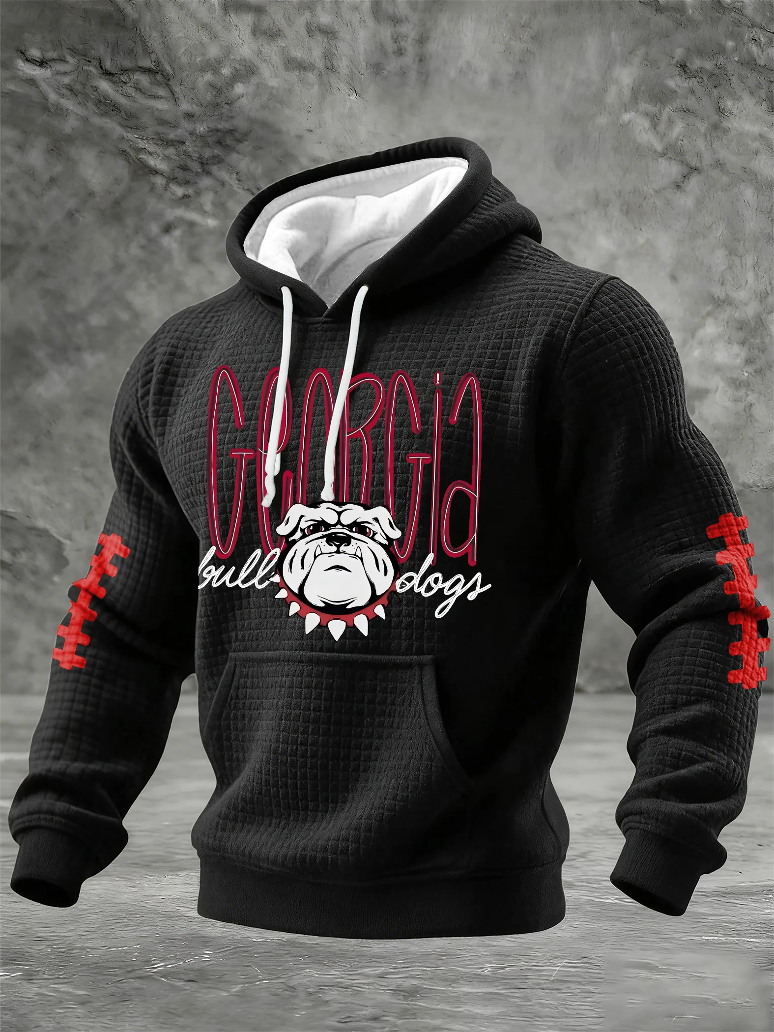 Men's Football Print Checkered Fabric Hooded Sweatshirt