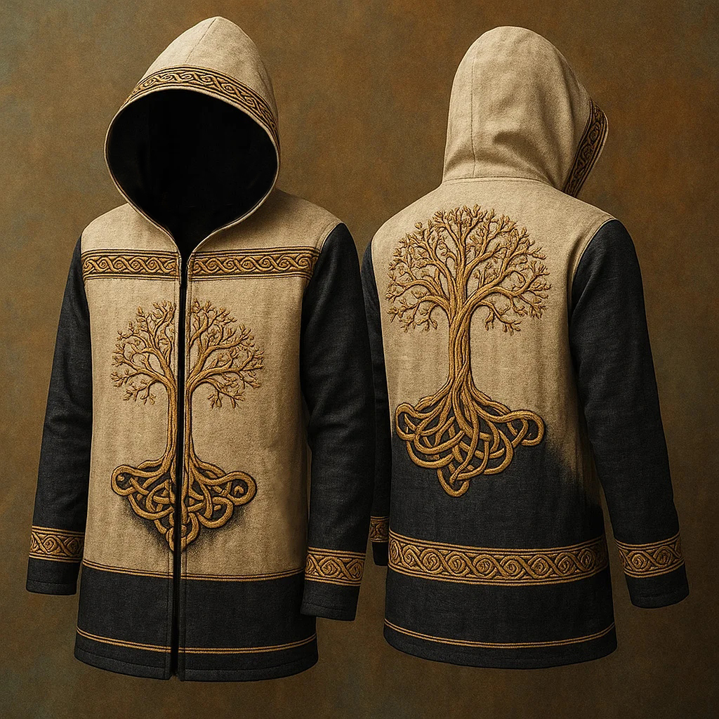 Men's Viking Knot Life Of Tree Vintage Nordic Hooded Jacket