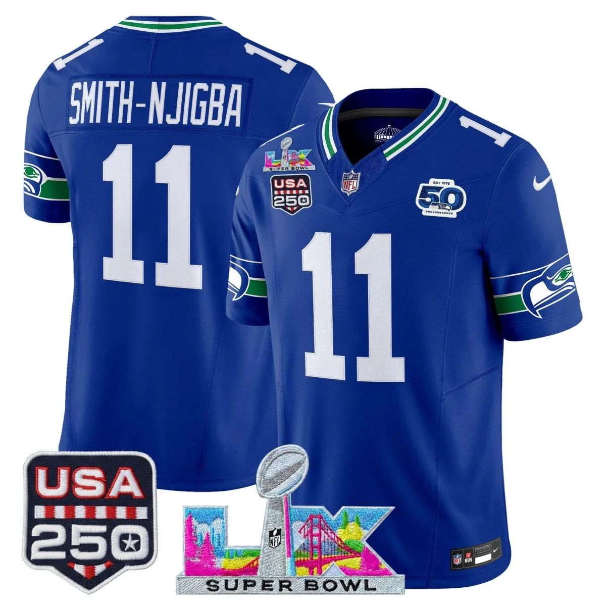 Men's SEA Football Limited Jersey - 50th Anniversary + Super Bowl LX + USA 250 Patch
