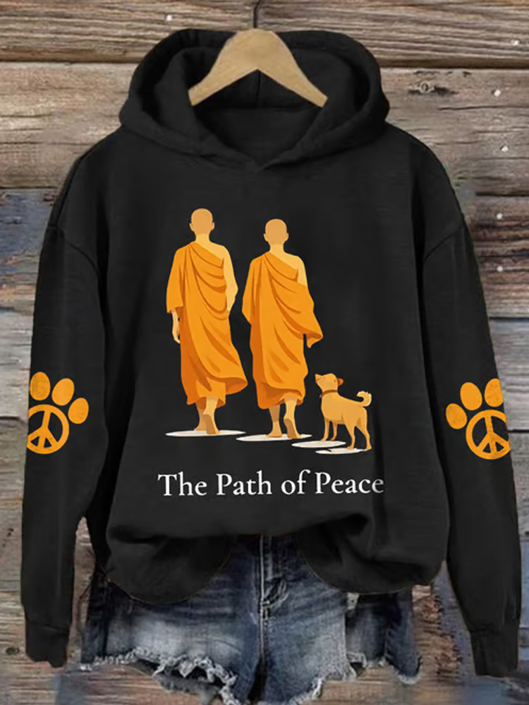 Retro Walk For Peace Monks With Aloka Dog Print Hoodie