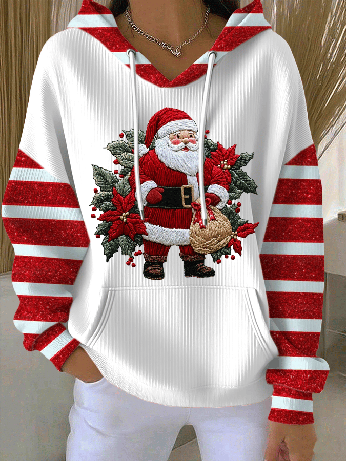 Women's Santa Claus Print Casual Hooded Sweatshirt