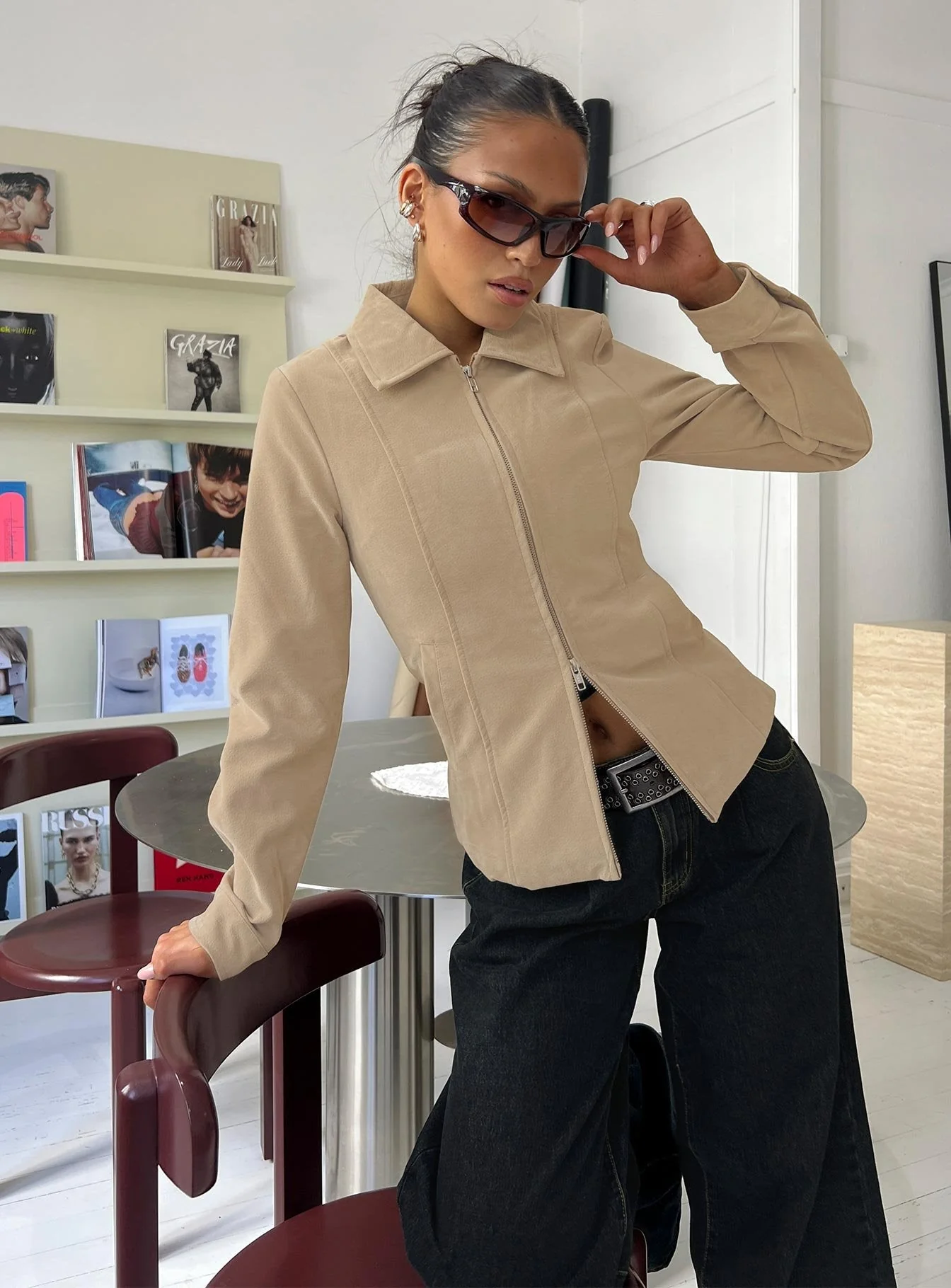 Ryzen Faux Suede Fitted Jacket Stone