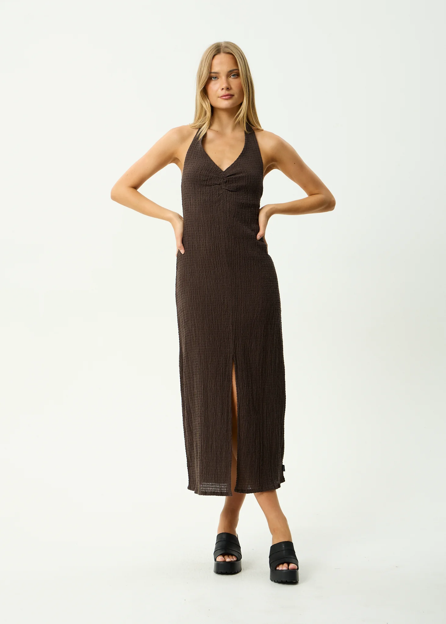 AFENDS Womens Andy - Halter Maxi Dress - Coffee