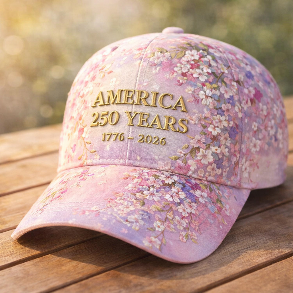 America 250 Years 1776–2026 Floral Embroidered Commemorative Baseball Cap