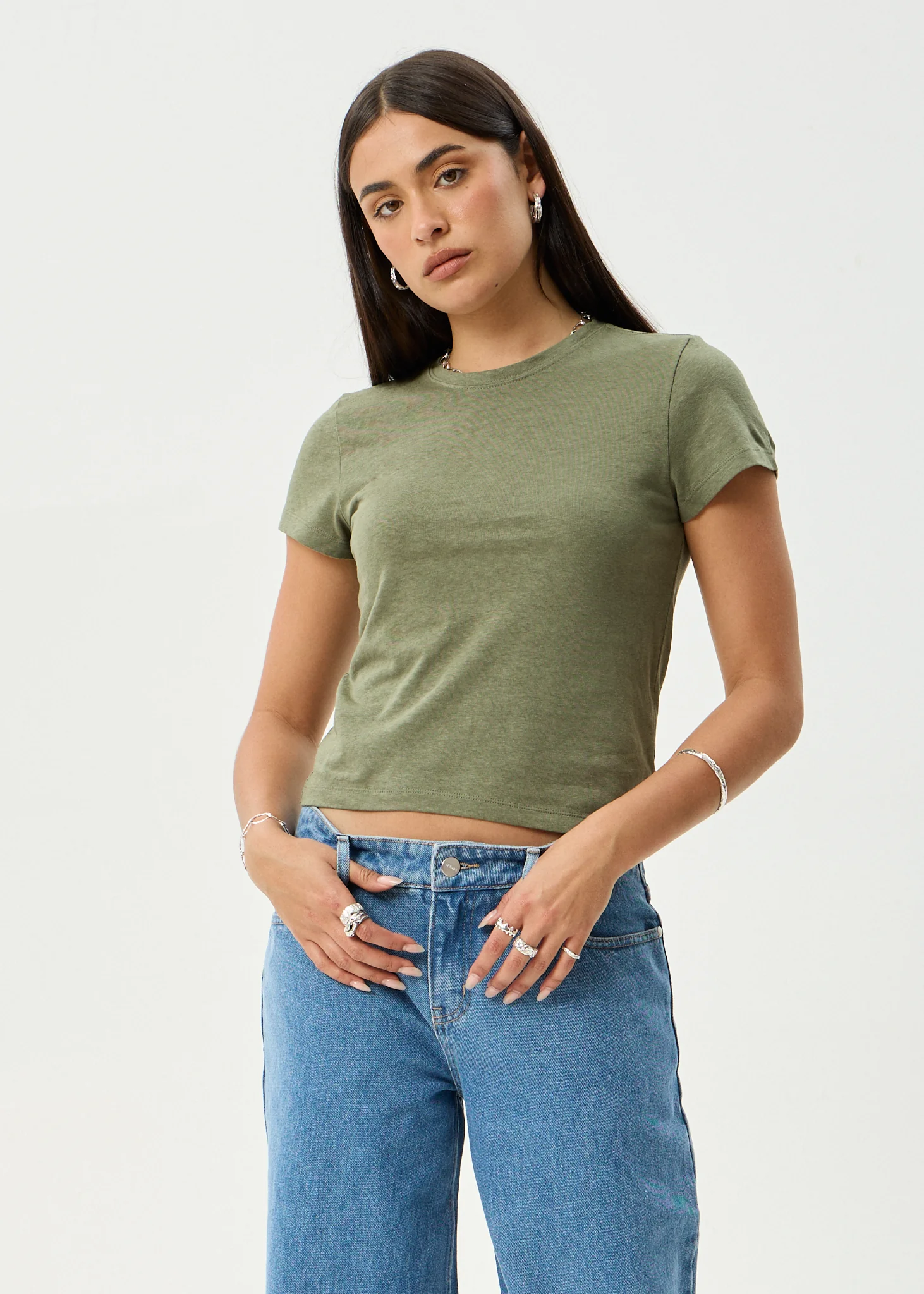 AFENDS Womens Carmen - Baby Tee - Deep Olive