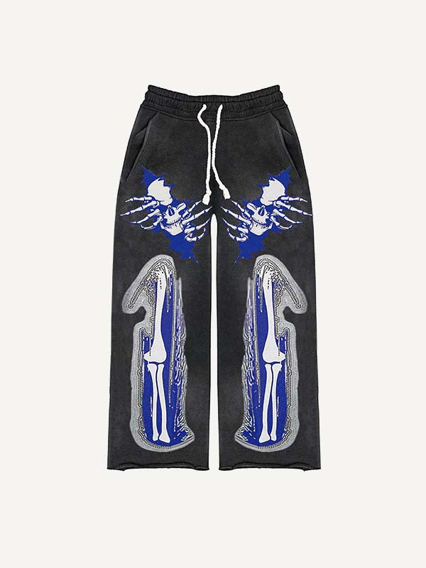 Skeleton Faux Decal Print Elastic Waist Pants