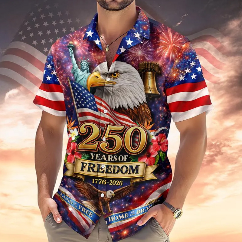 US 250th Anniversary Printed Casual Hawaiian Shirt