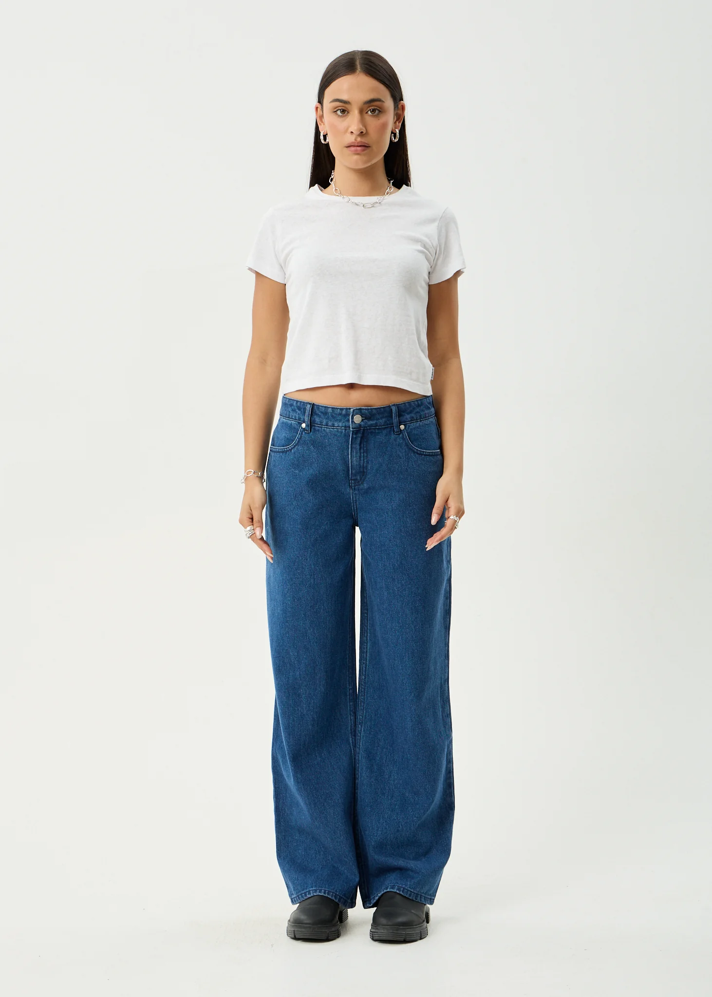 AFENDS Womens Alyra - Low Rise Wide Leg Jean - Authentic Blue