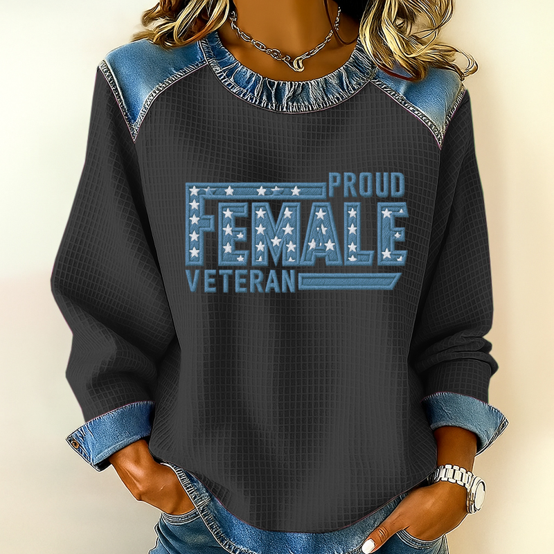 Women's Veteran Print Casual Lapel Sweatshirt