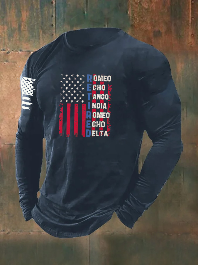 Men's Retired Pattern Long Sleeve 100% Cotton T-Shirt