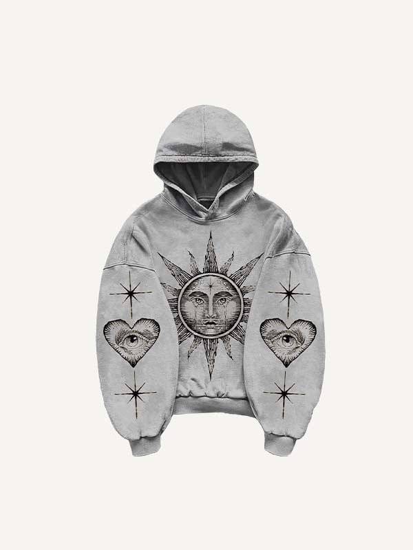Sun&Moon&Eye&Heart&Graphic Print Slant Pockets Hoodie