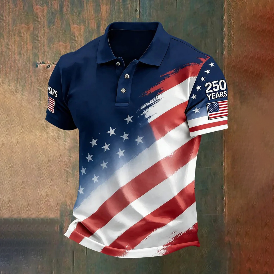 Men's Retro American 250th Anniversary Casual Short-Sleeve Polo Shirt