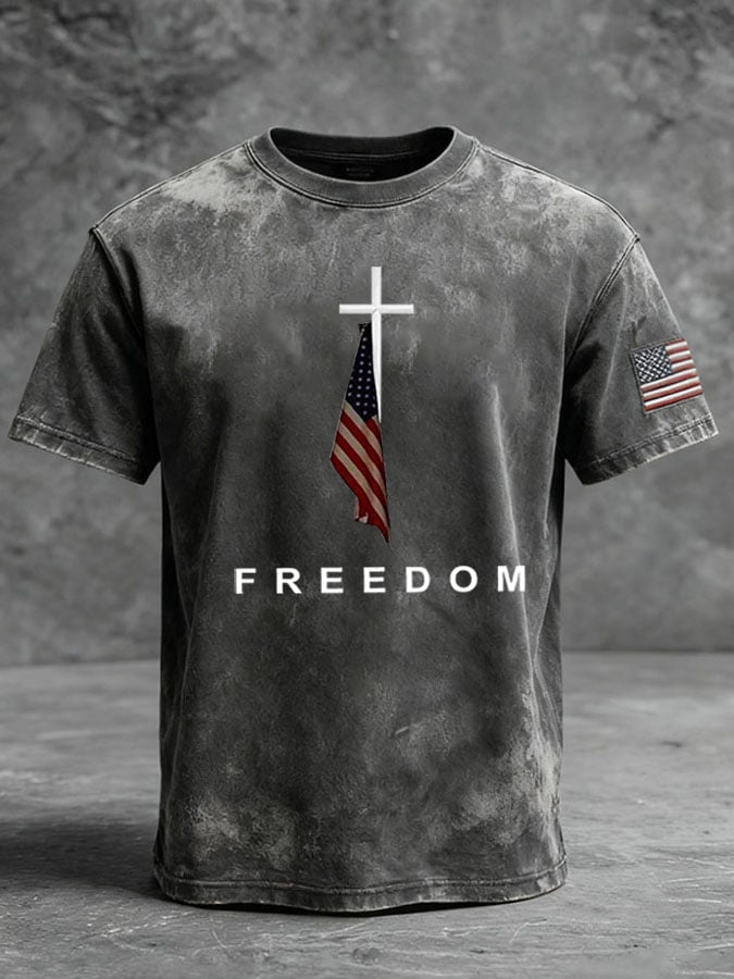 Men's Freedom American Flag Print Casual T-Shirt