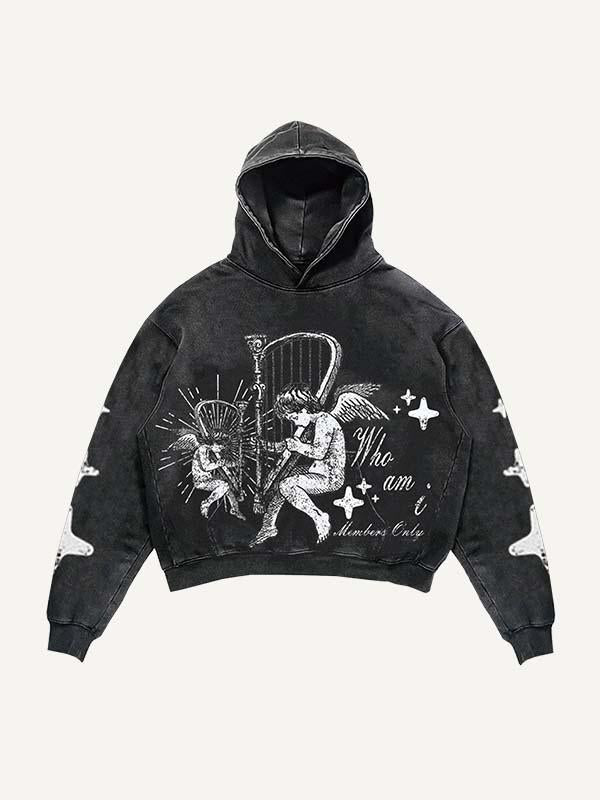 Angel&Letter&Graphic Print Slant Pockets Hoodie