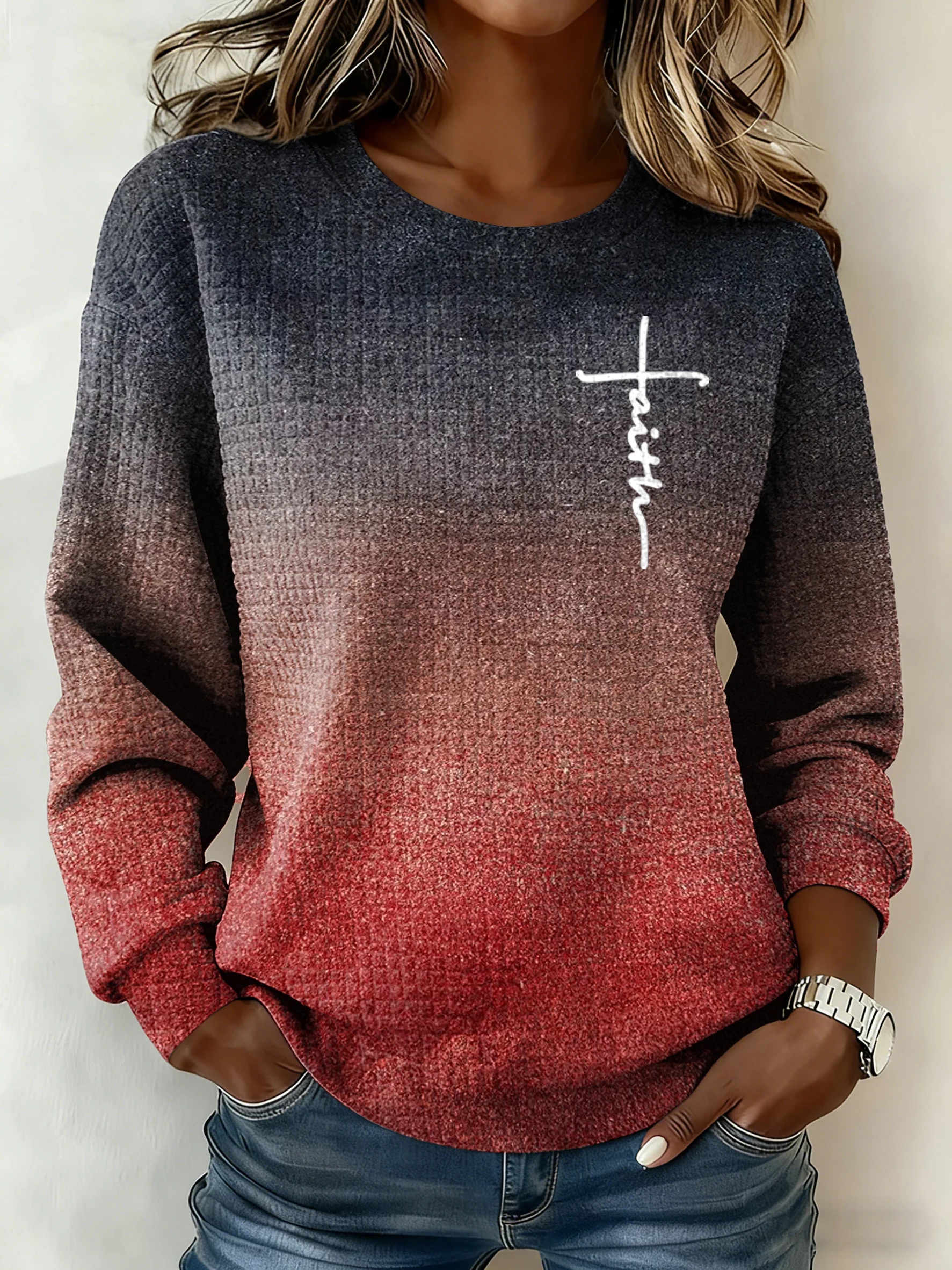 Women'S Casual Faith-Themed Gradient Print Sweatshirt-Fast Shipping