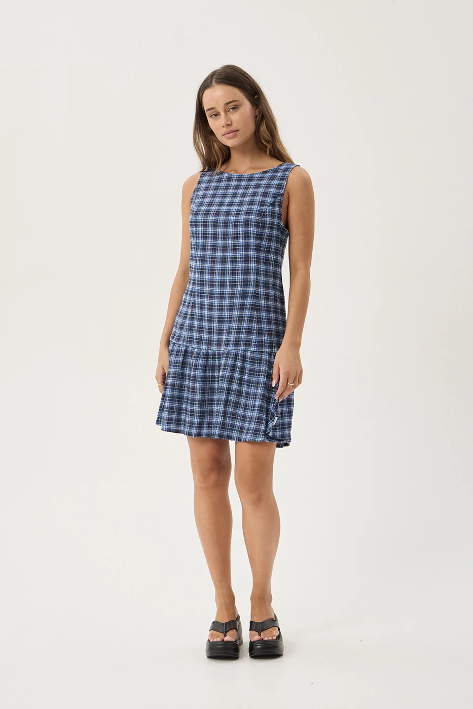 AFENDS Womens Mountains - Seersucker Mini Dress - Navy Red Check