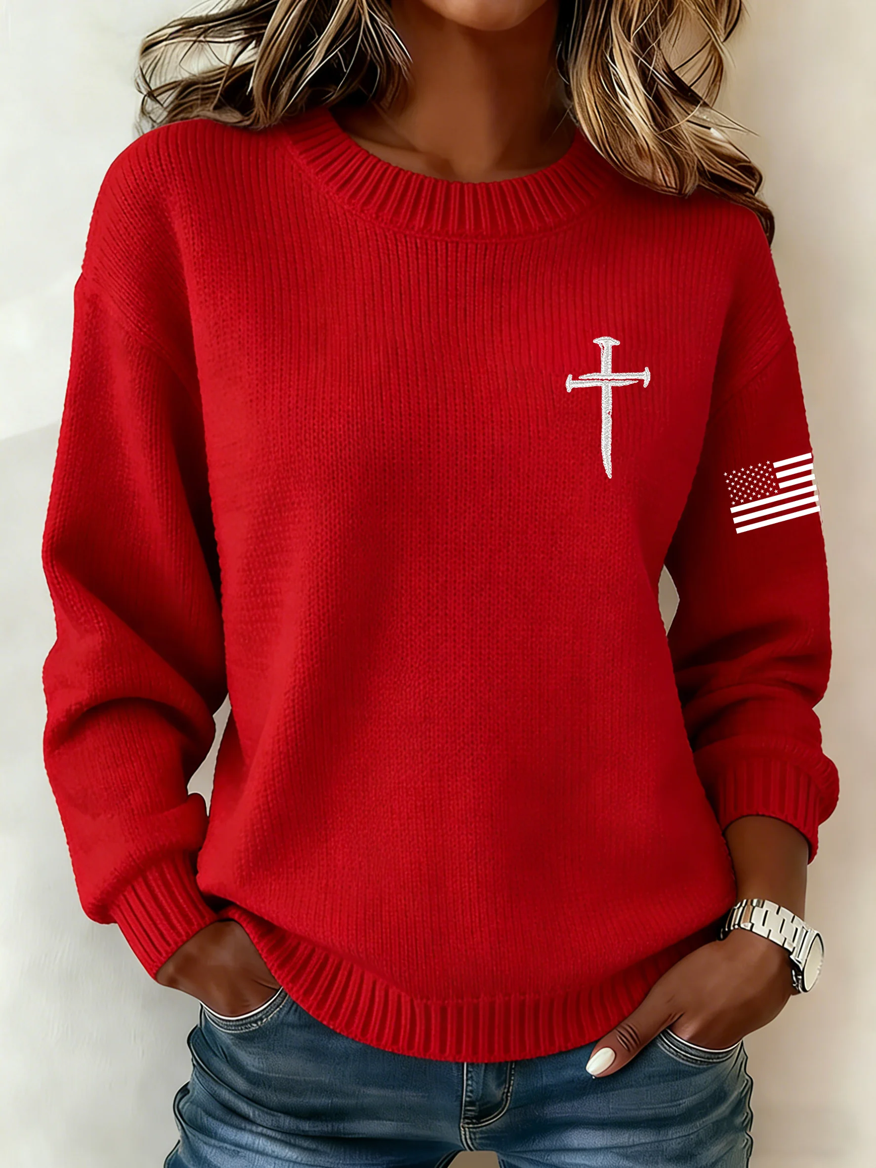 Women's casual retro cross-pattern knitted sweatshirt-Fast Shipping
