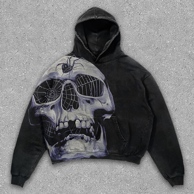 skull and spider print hoodie