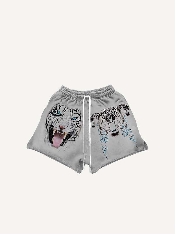 Tiger&Graphic Print Drawstring Waist Shorts