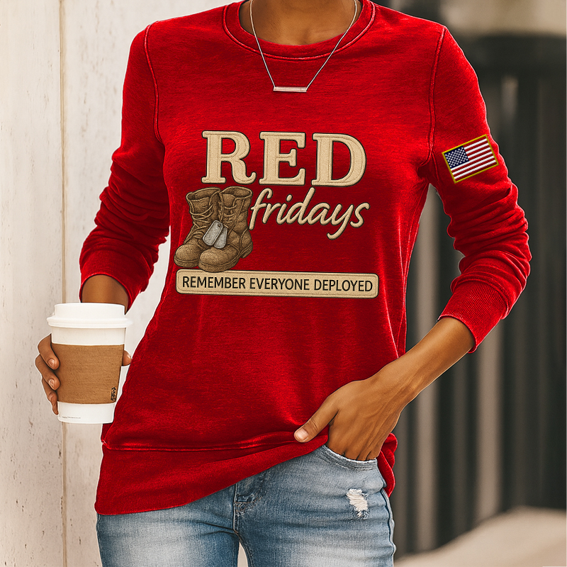 Women's Red Friday Print Casual Sweatshirt
