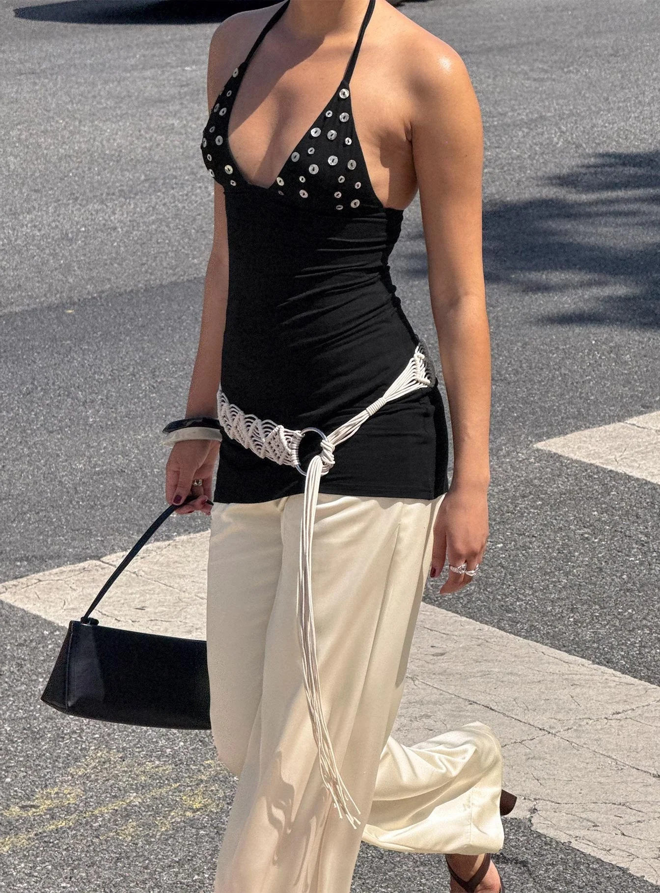 Chyna Halter Button Mini Dress Black