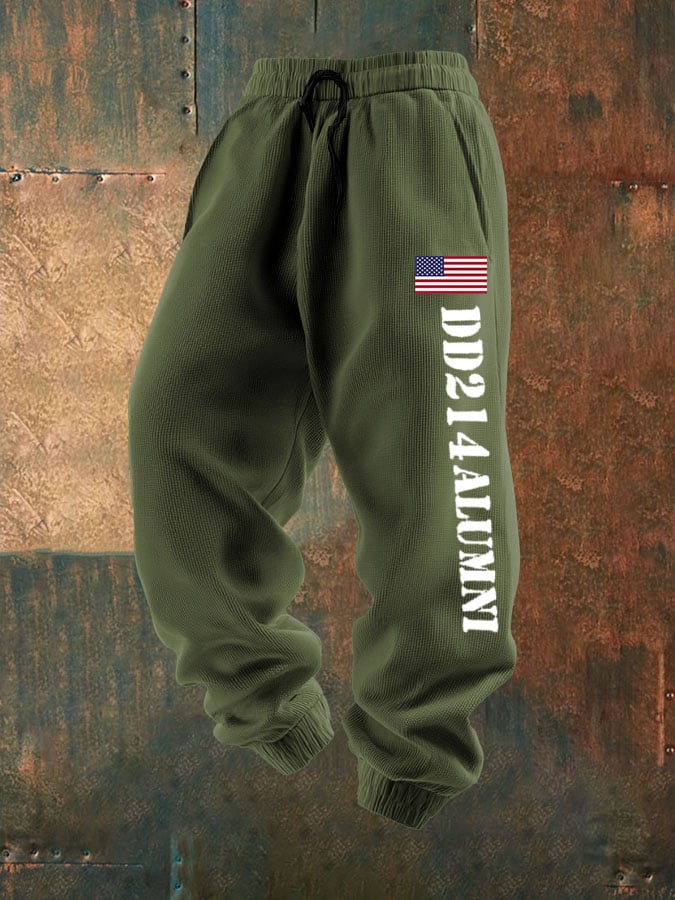Men's Vintage Veteran Print Textured Casual Loose Sweatpants