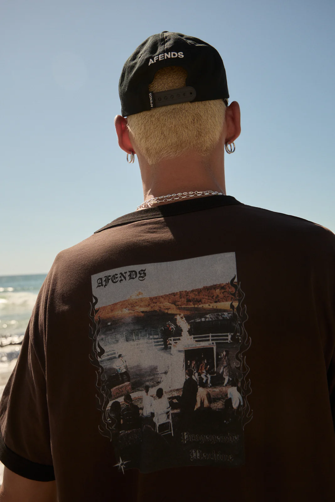 AFENDS Mens Machine -  Boxy Ringer Fit Tee - Washed Coffee