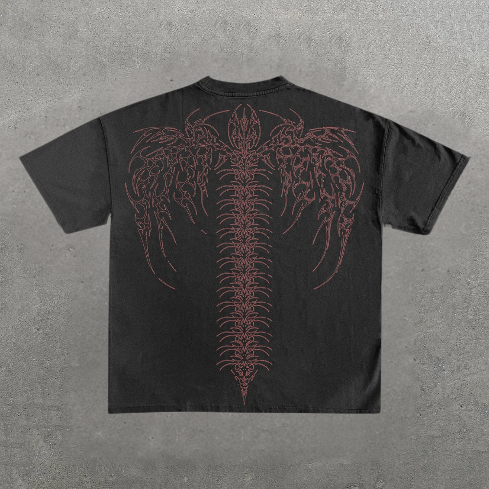 Dark Cross & Winged Skeleton Graphic T - Shirt