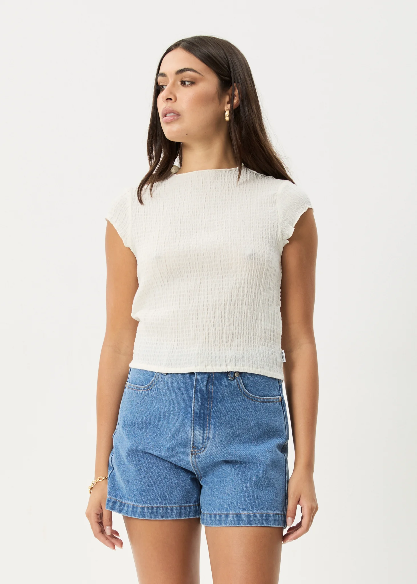 AFENDS Womens Wren - Seersucker Top - Off White