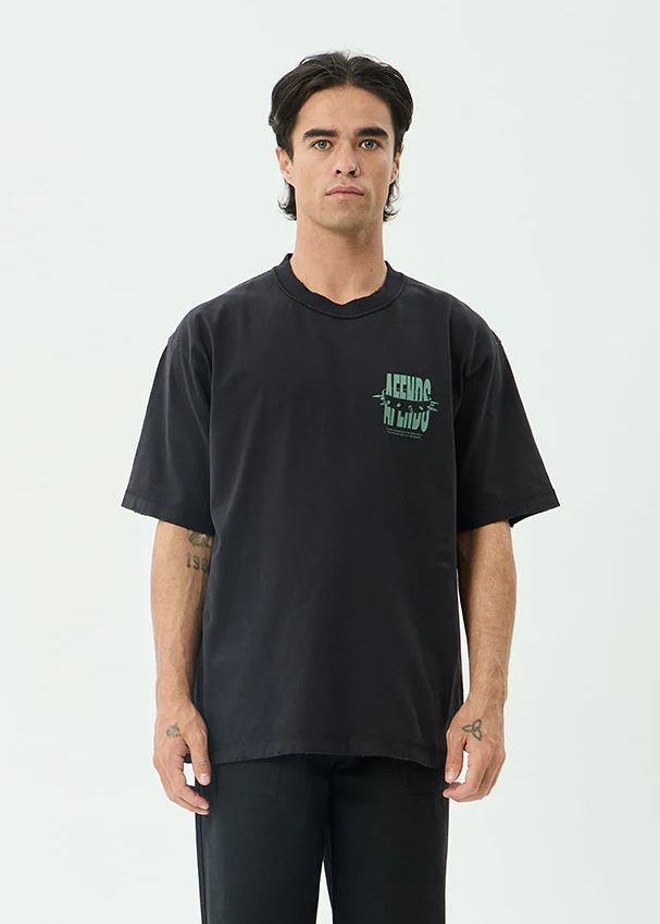 AFENDS Mens Bad Dog - Heavyweight Boxy Tee - Stone Black