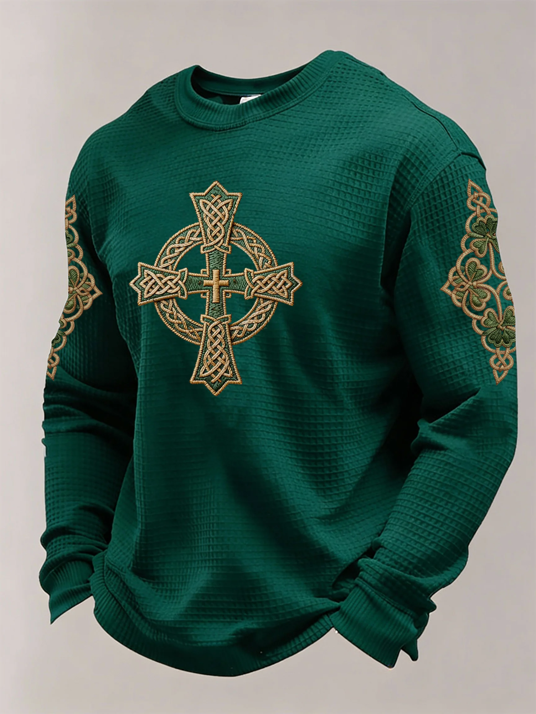 Men's St. Patrick's Day Printed Waffle Knit Long-Sleeve T-Shirt-Fast Shipping