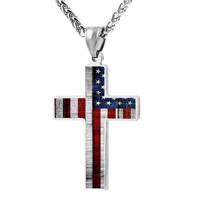 Men's American National Flag Cross Pendant Necklace