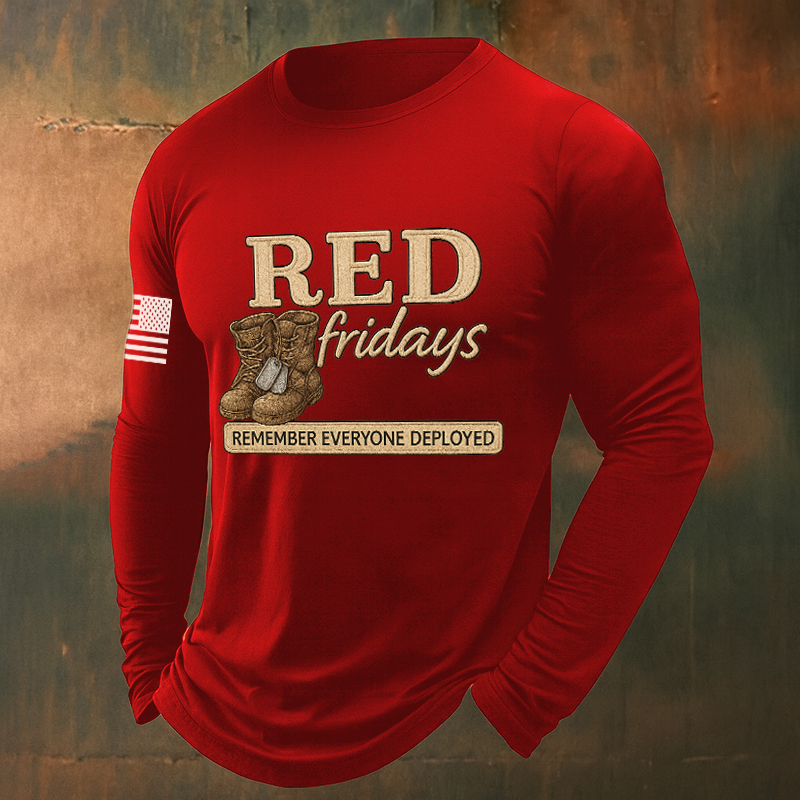 Veteran Red Friday Print Long Sleeve T-Shirt