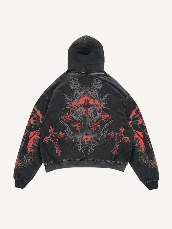 Figure&Cross Graphic Print Slant Pockets Hoodie