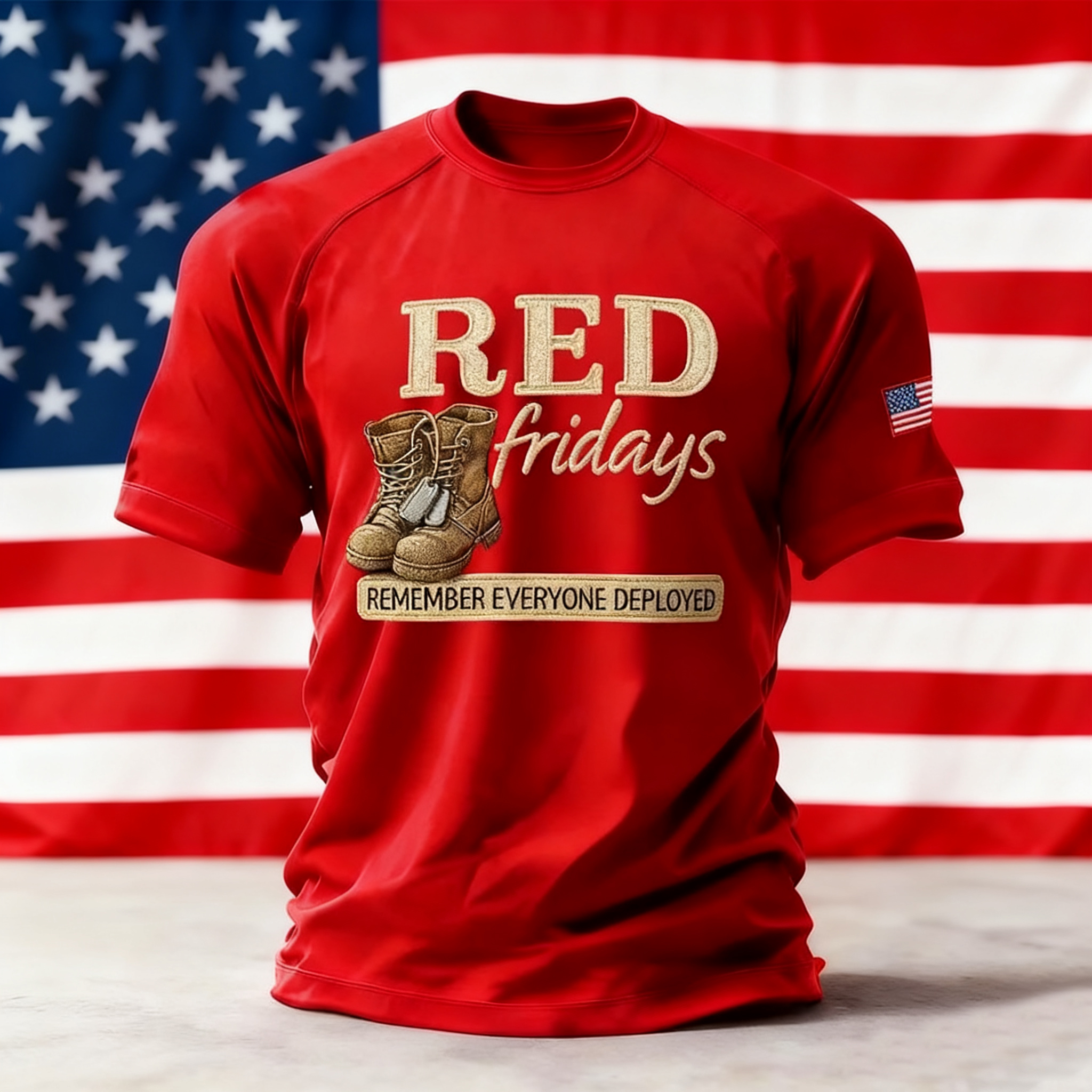 Men's Casual Veteran Red Pride Print T-Shirt