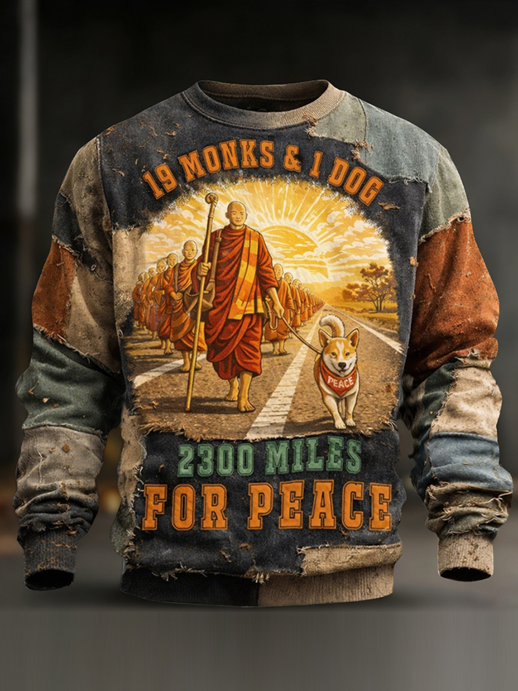 Walk For Peace Artistic Patchwork Print Sweatshirt