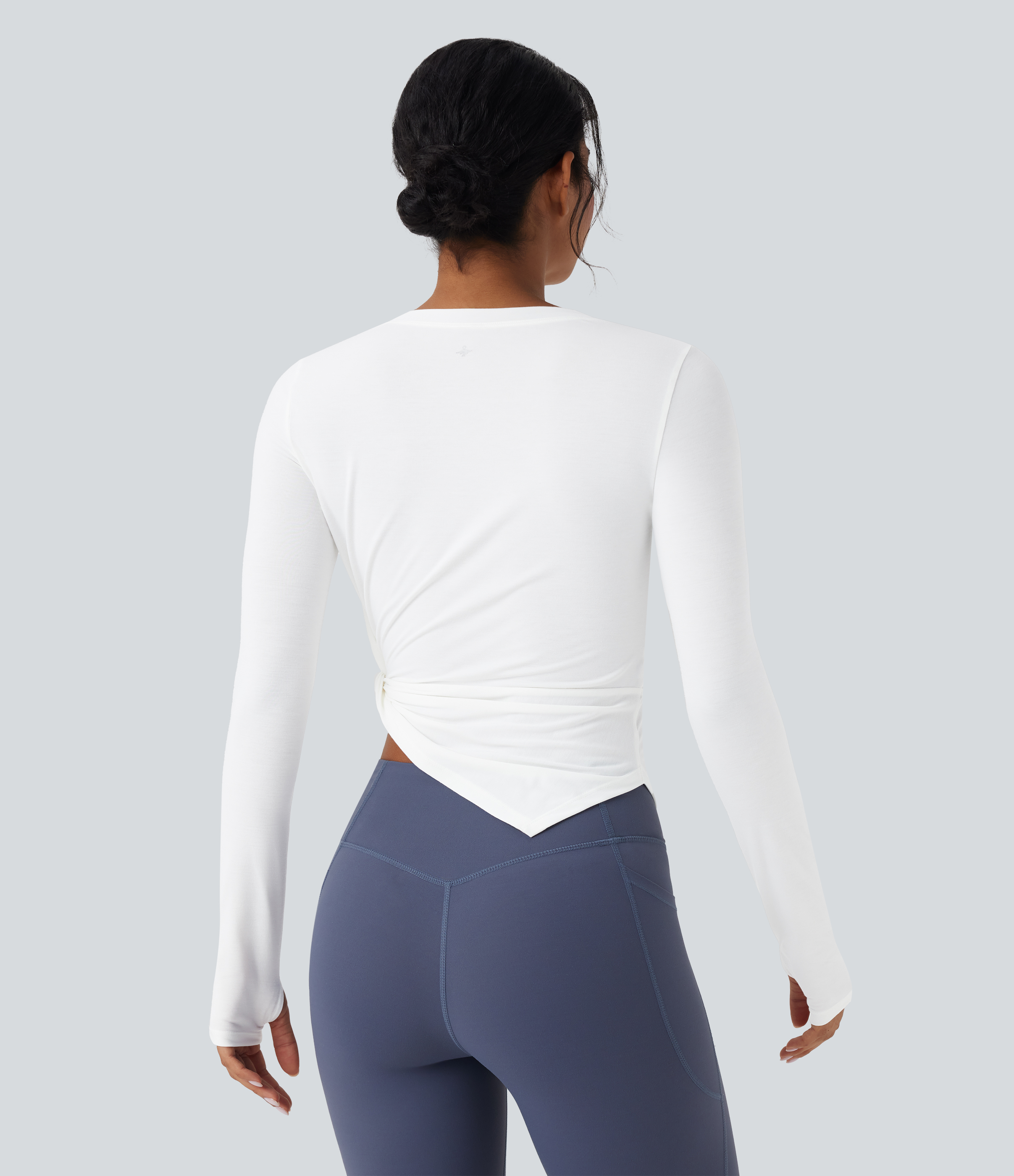 Long Sleeve Thumb Hole Asymmetric Quick Dry Yoga Sports Top