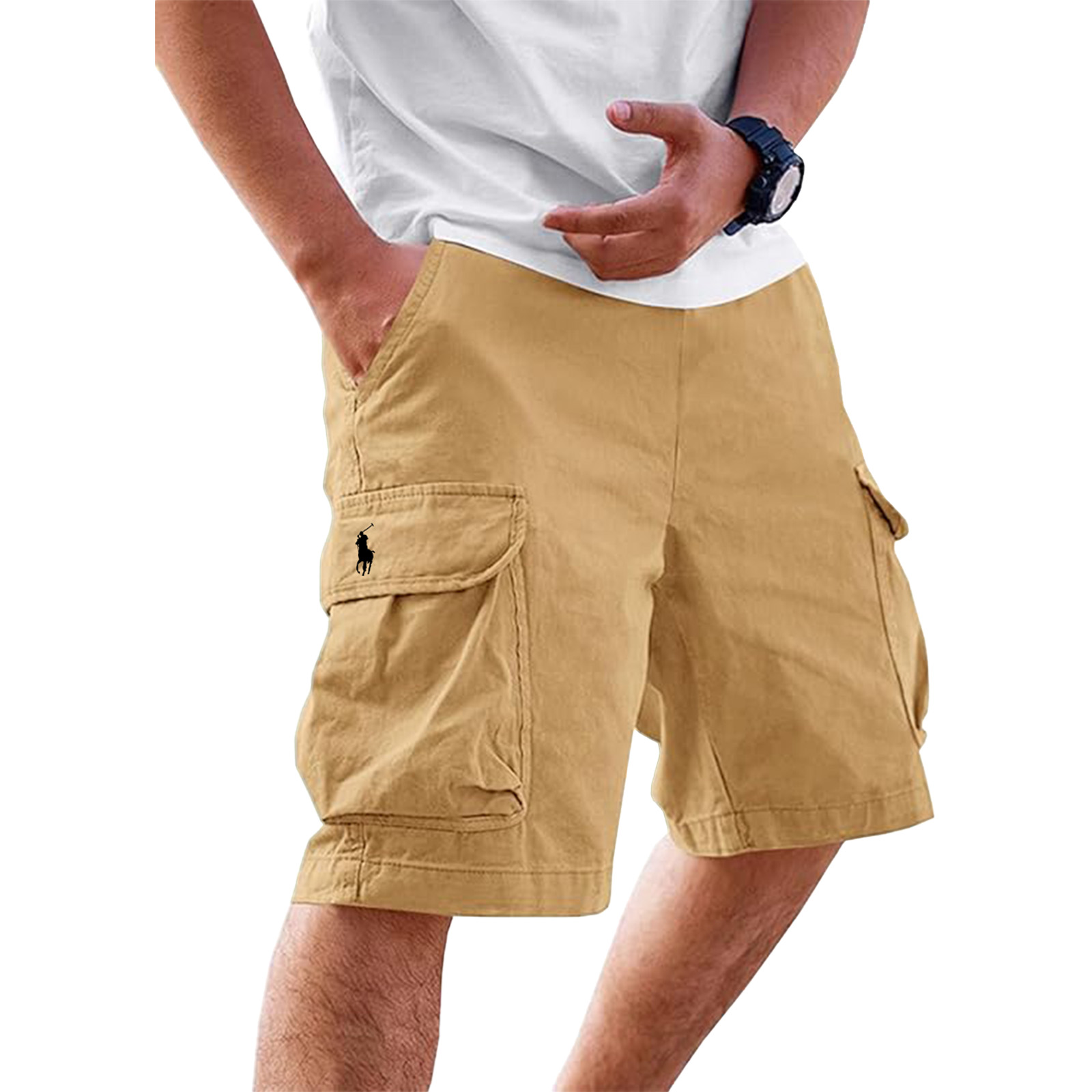 Mens Cargo Shorts Chino Cotton Drawstring Casual Shorts