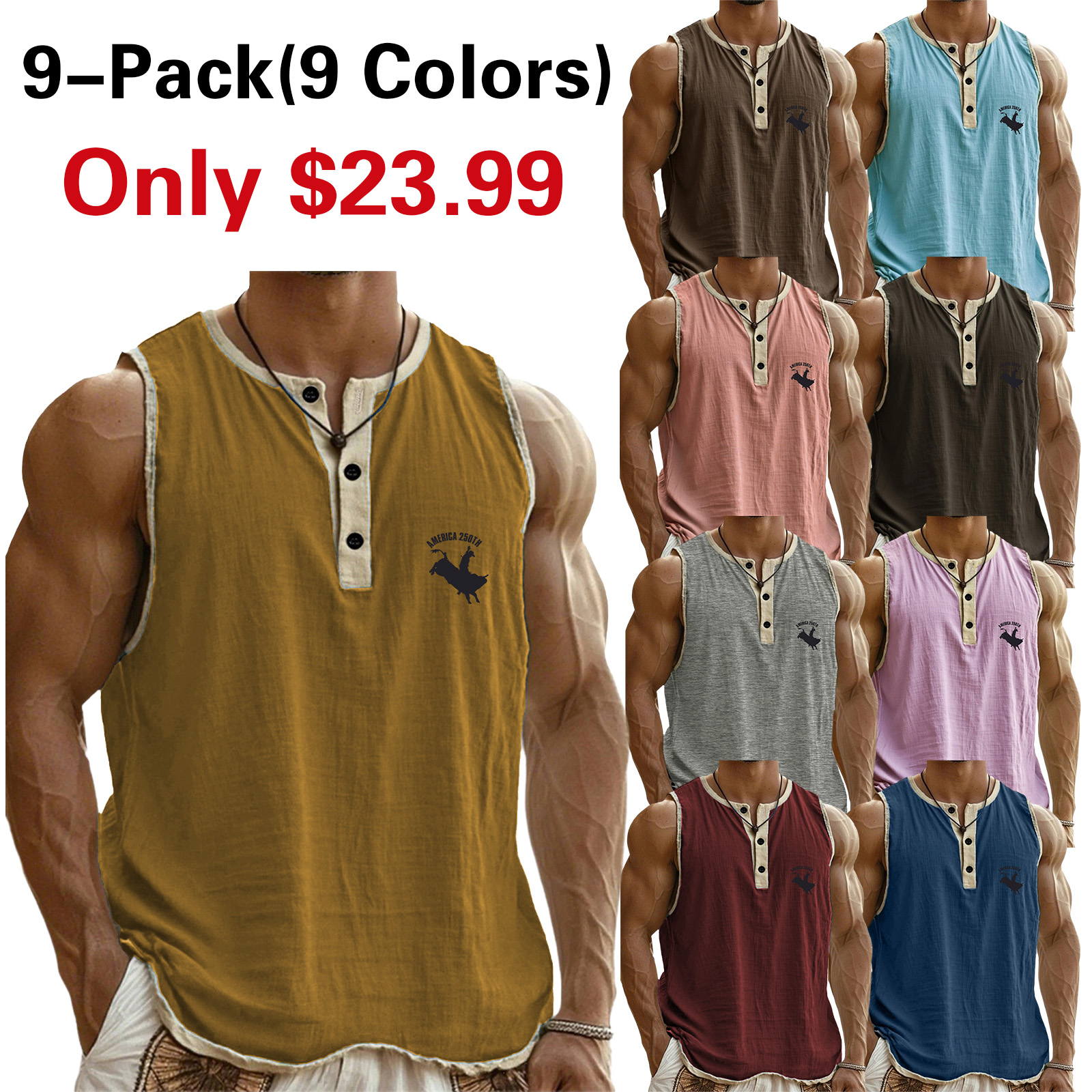 Men's Vintage Breathable Sleeveless Henley Three-Button T-Shirt