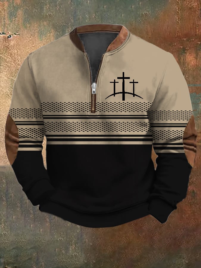 Men's Retro Faith Casual Printed Zip Collar Sweatshirt